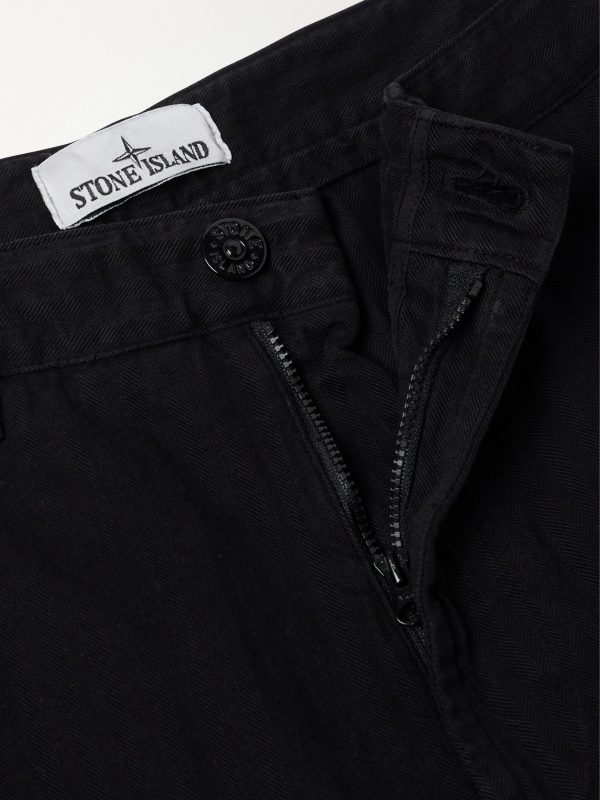 Logo-Appliquéd Straight-Leg Herringbone Cotton Trousers - E1