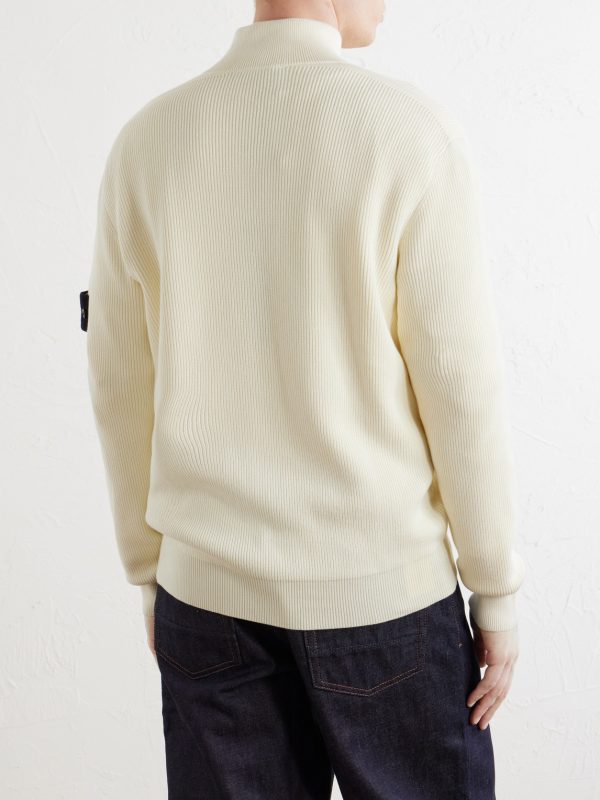 Ribbed Cotton Zip-Up Sweater - BK