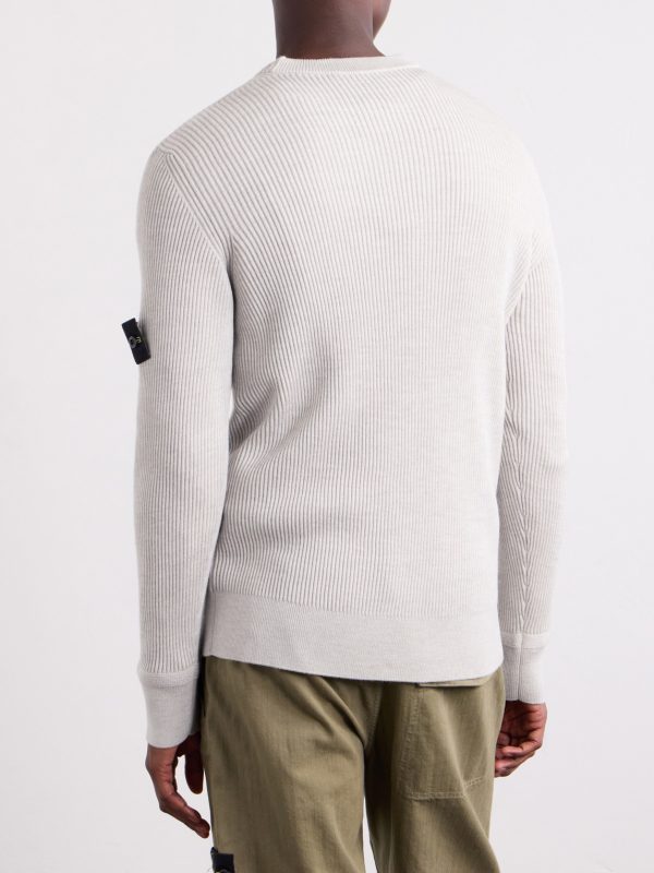 Logo-Appliquéd Ribbed Virgin Wool Sweater - BK Logo-Appliquéd Ribbed Virgin Wool Sweater - BK
