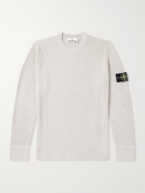 Logo-Appliquéd Ribbed Virgin Wool Sweater Logo-Appliquéd Ribbed Virgin Wool Sweater