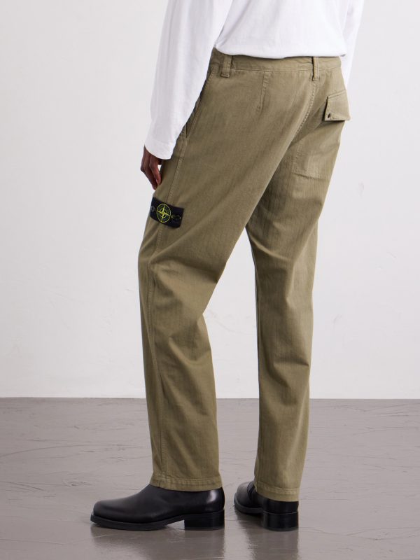 Logo-Appliquéd Straight-Leg Herringbone Cotton Trousers - BK Logo-Appliquéd Straight-Leg Herringbone Cotton Trousers - BK