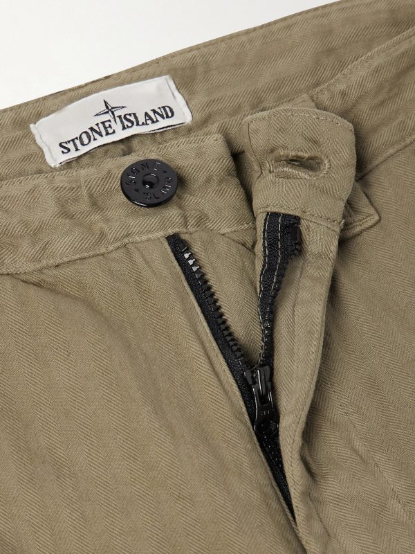 Logo-Appliquéd Straight-Leg Herringbone Cotton Trousers - E1 Logo-Appliquéd Straight-Leg Herringbone Cotton Trousers - E1