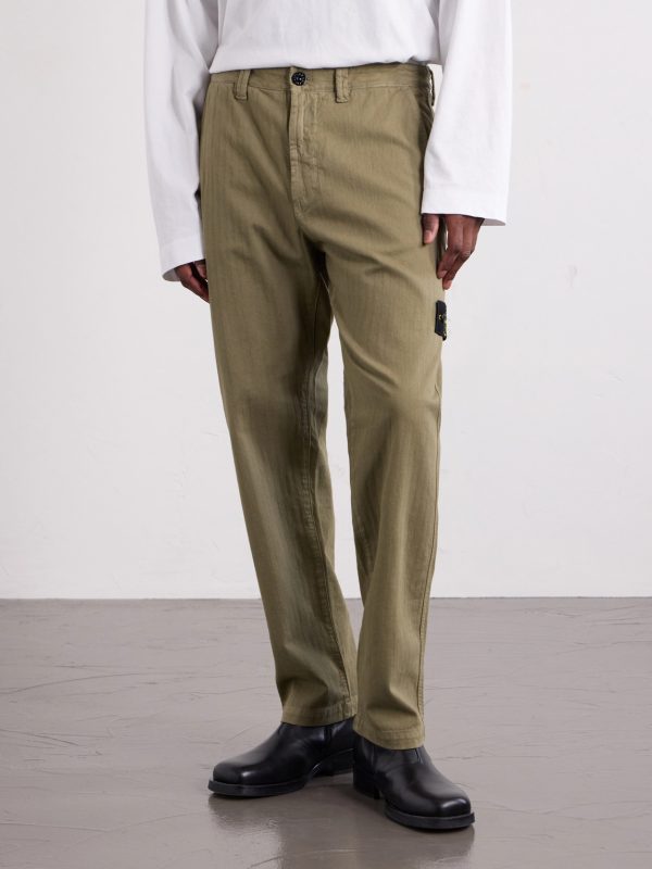 Logo-Appliquéd Straight-Leg Herringbone Cotton Trousers - FR Logo-Appliquéd Straight-Leg Herringbone Cotton Trousers - FR