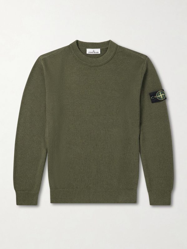 Logo-Appliquéd Ribbed Cotton Sweater Logo-Appliquéd Ribbed Cotton Sweater