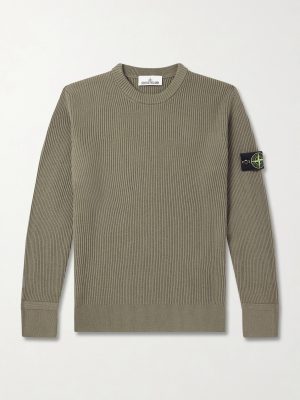 Logo-Appliquéd Ribbed Cotton-Blend Sweater Logo-Appliquéd Ribbed Cotton-Blend Sweater