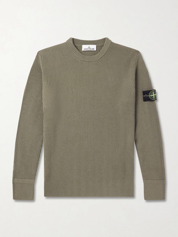 Logo-Appliquéd Ribbed Cotton-Blend Sweater
