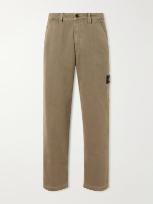 Logo-Appliquéd Straight-Leg Garment-Dyed Cotton Trousers