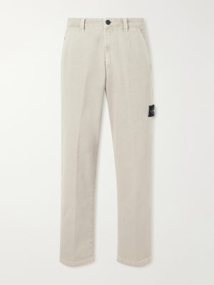 Logo-Appliquéd Straight-Leg Garment-Dyed Cotton Trousers