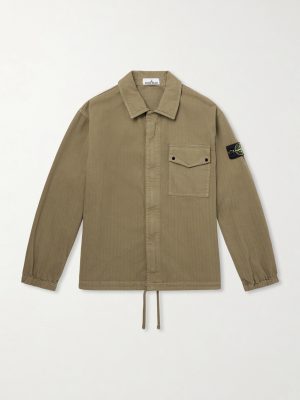 Logo-Appliquéd Garment-Dyed Herringbone Cotton Shirt Logo-Appliquéd Garment-Dyed Herringbone Cotton Shirt
