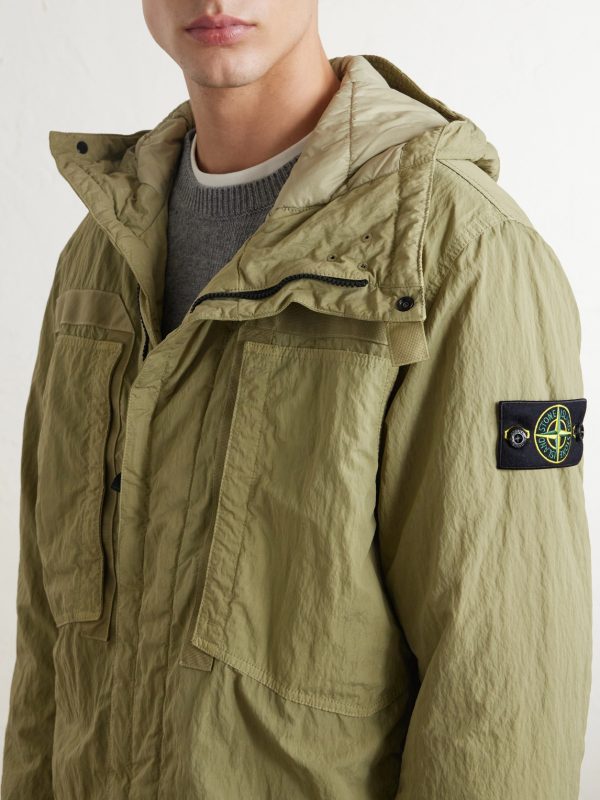 Garment-Dyed Padded Crinkled-Nylon Hooded Jacket - CU Garment-Dyed Padded Crinkled-Nylon Hooded Jacket - CU