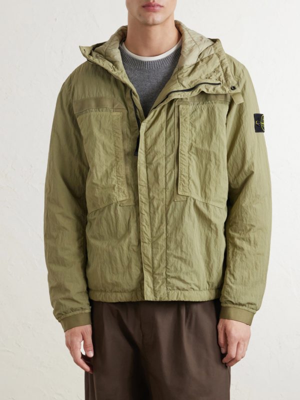 Garment-Dyed Padded Crinkled-Nylon Hooded Jacket - FR Garment-Dyed Padded Crinkled-Nylon Hooded Jacket - FR