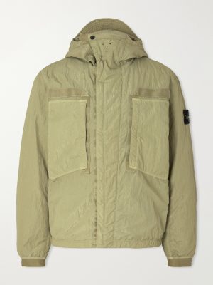 Garment-Dyed Padded Crinkled-Nylon Hooded Jacket