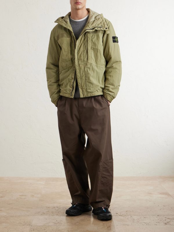Garment-Dyed Padded Crinkled-Nylon Hooded Jacket - OU Garment-Dyed Padded Crinkled-Nylon Hooded Jacket - OU