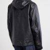 Logo-Appliquéd Leather Hooded Jacket - BK Logo-Appliquéd Leather Hooded Jacket - BK