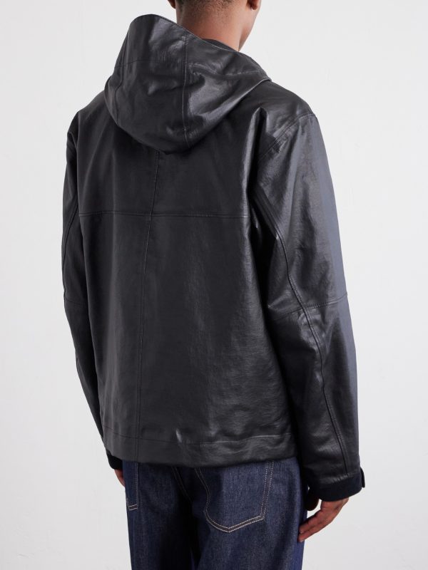 Logo-Appliquéd Leather Hooded Jacket - BK Logo-Appliquéd Leather Hooded Jacket - BK