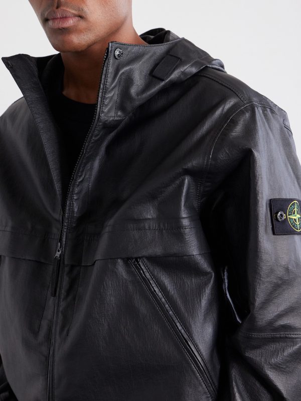 Logo-Appliquéd Leather Hooded Jacket - CU Logo-Appliquéd Leather Hooded Jacket - CU