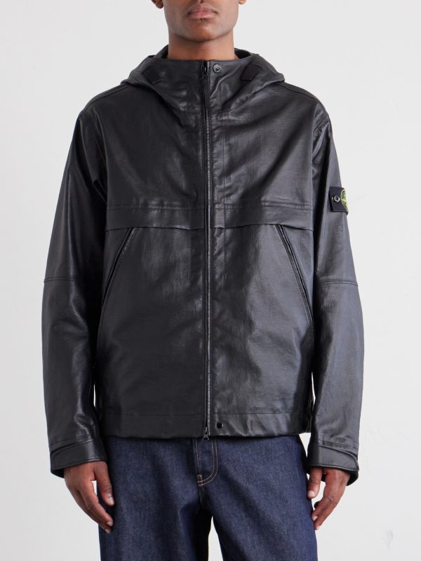 Logo-Appliquéd Leather Hooded Jacket - FR Logo-Appliquéd Leather Hooded Jacket - FR