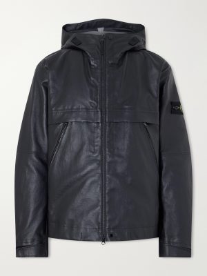 Logo-Appliquéd Leather Hooded Jacket