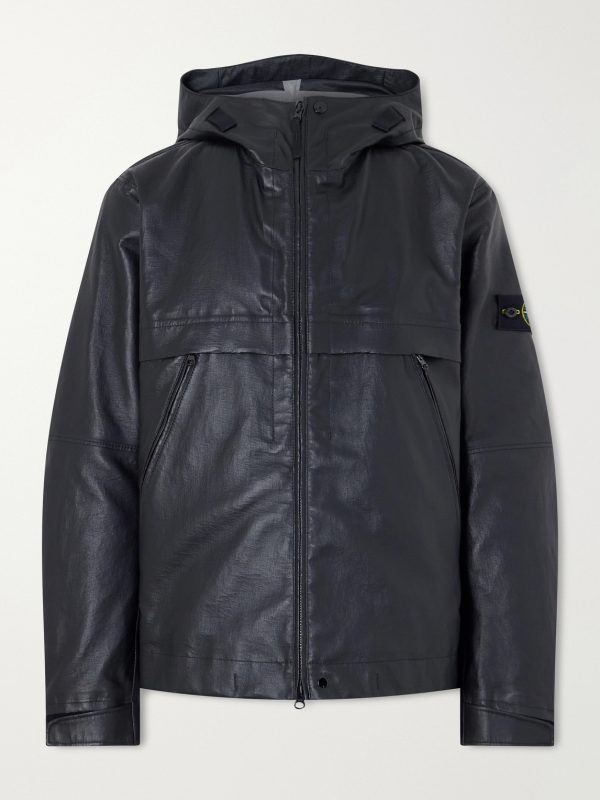 Logo-Appliquéd Leather Hooded Jacket Logo-Appliquéd Leather Hooded Jacket