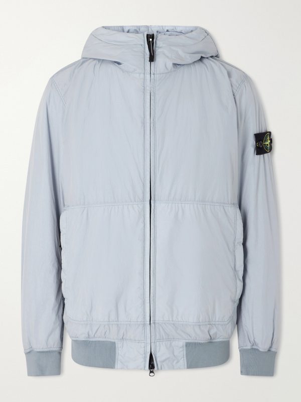 Logo-Appliquéd Padded Garment-Dyed Crinkled-Shell Hooded Jacket