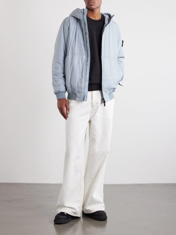 Logo-Appliquéd Padded Garment-Dyed Crinkled-Shell Hooded Jacket - OU