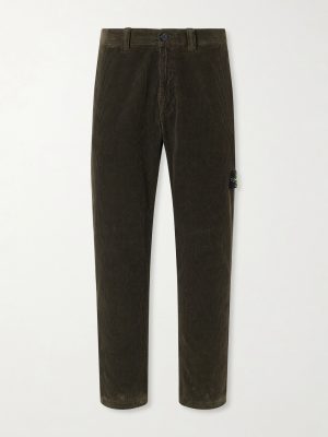 Logo-Appliquéd Wide-Leg Cotton-Corduroy Trousers