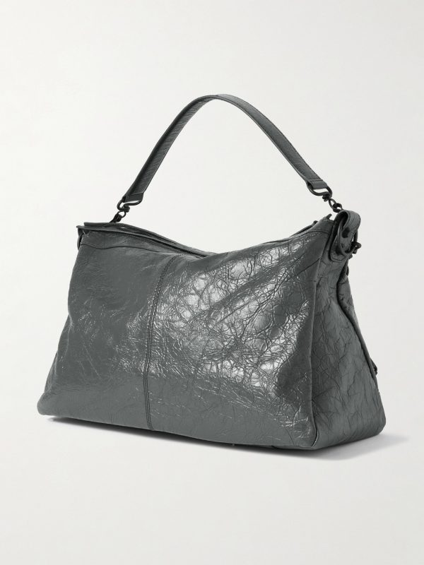 Le City Moto Medium Embellished Crinkled-Leather Messenger Bag - BK Le City Moto Medium Embellished Crinkled-Leather Messenger Bag - BK