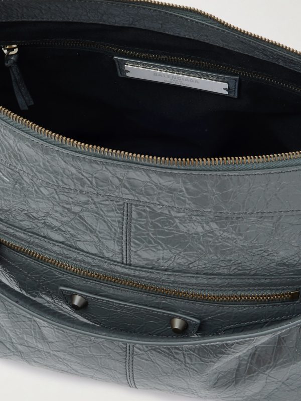 Le City Moto Medium Embellished Crinkled-Leather Messenger Bag - E1 Le City Moto Medium Embellished Crinkled-Leather Messenger Bag - E1