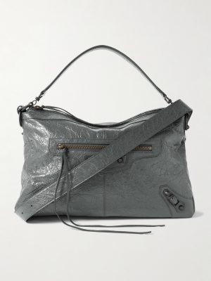 Le City Moto Medium Embellished Crinkled-Leather Messenger Bag Le City Moto Medium Embellished Crinkled-Leather Messenger Bag
