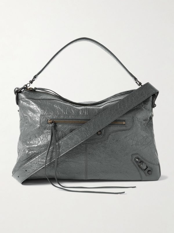 Le City Moto Medium Embellished Crinkled-Leather Messenger Bag Le City Moto Medium Embellished Crinkled-Leather Messenger Bag