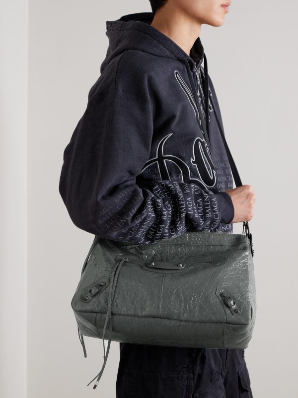 Le City Moto Medium Embellished Crinkled-Leather Messenger Bag - OU Le City Moto Medium Embellished Crinkled-Leather Messenger Bag - OU