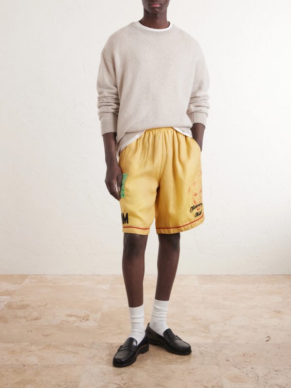 Montauk Embroidered Printed Corduroy-Linen Shorts - OU Montauk Embroidered Printed Corduroy-Linen Shorts - OU