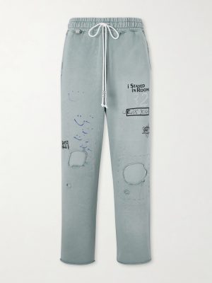 Alta Cienega Distressed Embellished Cotton-Fleece Sweatpants Alta Cienega Distressed Embellished Cotton-Fleece Sweatpants