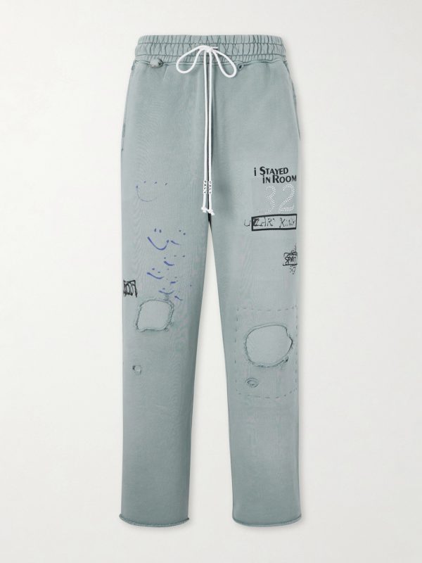 Alta Cienega Distressed Embellished Cotton-Fleece Sweatpants