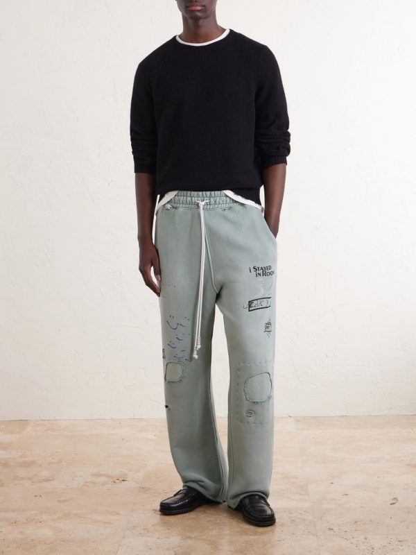 Alta Cienega Distressed Embellished Cotton-Fleece Sweatpants - OU