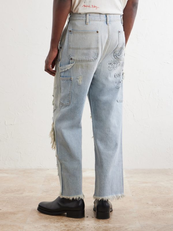 Straight-Leg Distressed Studded Jeans - BK