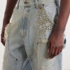 Straight-Leg Distressed Studded Jeans - CU