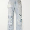 Straight-Leg Distressed Studded Jeans