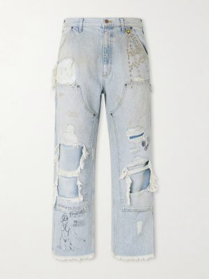 Straight-Leg Distressed Studded Jeans Straight-Leg Distressed Studded Jeans