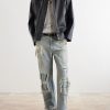 Straight-Leg Distressed Studded Jeans - OU