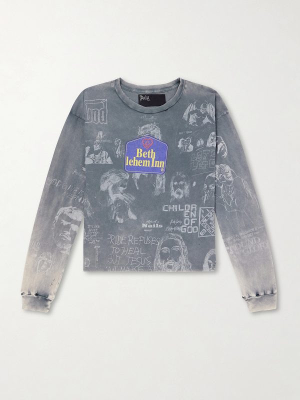 Bethlehem Inn Distressed Printed Cotton-Jersey Shirt