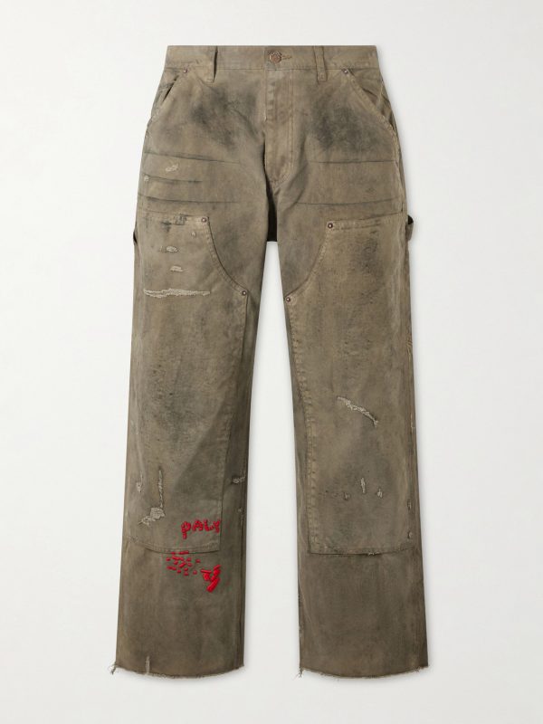 Been Thru It Straight-Leg Distressed Waxed Cotton-Canvas Trousers Been Thru It Straight-Leg Distressed Waxed Cotton-Canvas Trousers