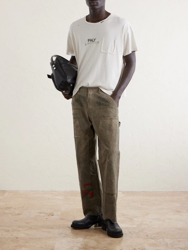 Been Thru It Straight-Leg Distressed Waxed Cotton-Canvas Trousers - OU Been Thru It Straight-Leg Distressed Waxed Cotton-Canvas Trousers - OU