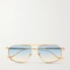 1424 Aviator-Style Silver-Tone Sunglasses