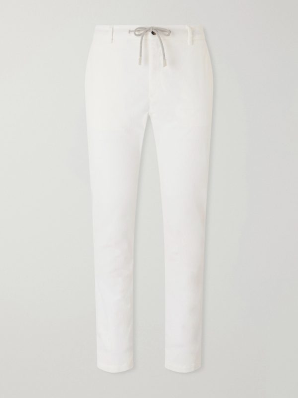 Straight-Leg Cotton-Blend Corduroy Drawstring Trousers
