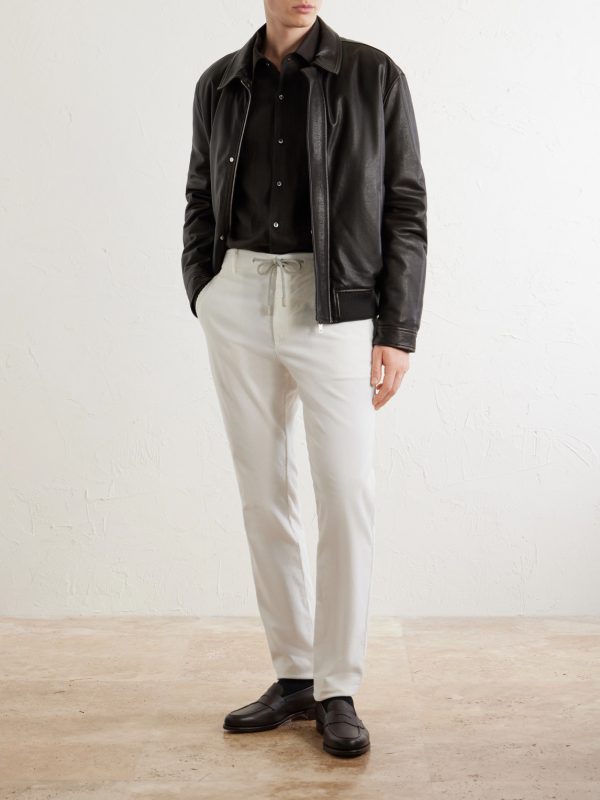 Straight-Leg Cotton-Blend Corduroy Drawstring Trousers - OU