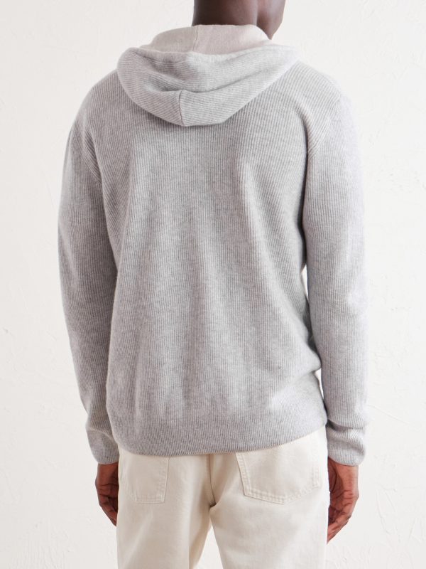 Ribbed Cashmere Zip-Up Hoodie - BK Ribbed Cashmere Zip-Up Hoodie - BK