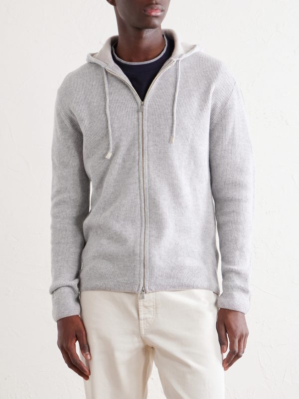 Ribbed Cashmere Zip-Up Hoodie - FR Ribbed Cashmere Zip-Up Hoodie - FR