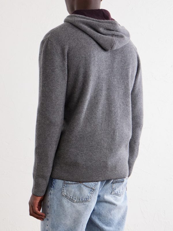 Ribbed Cashmere Zip-Up Hoodie - BK Ribbed Cashmere Zip-Up Hoodie - BK