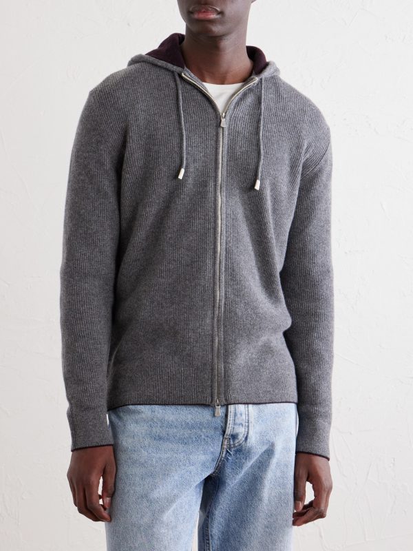 Ribbed Cashmere Zip-Up Hoodie - FR Ribbed Cashmere Zip-Up Hoodie - FR